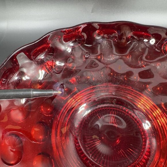 Imperial Glass Old English Ruby Bowl Dot Groove Design Footed Scalloped Rim Bowl - Picture 6 of 16